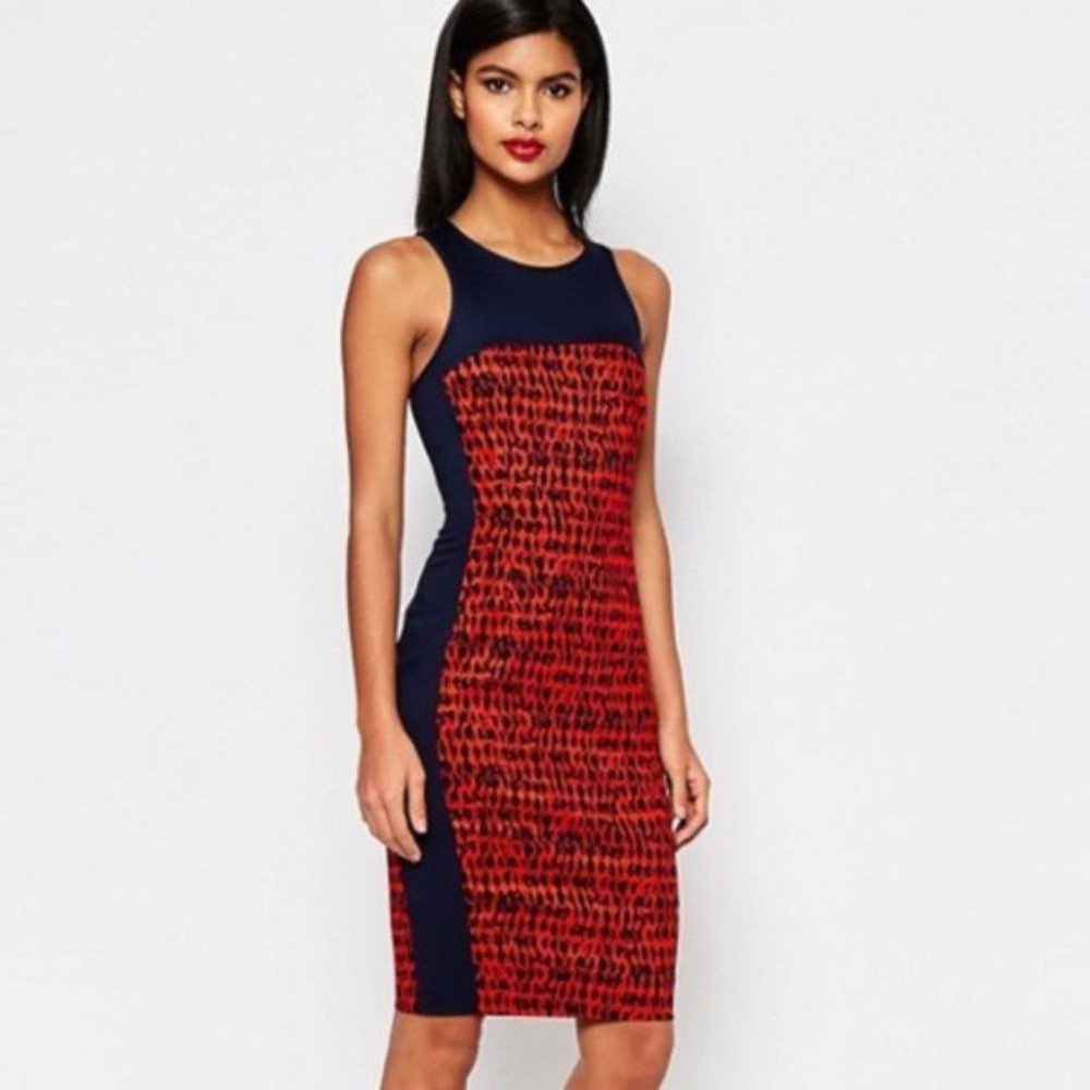 French Connection Colorblock Sheath Dress Navy Blue Orange Small